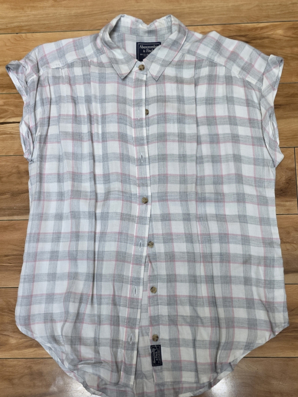 Abercrombie & Fitch Cap Sleeve Lightweight Button Down Plaid Shirt Size Small